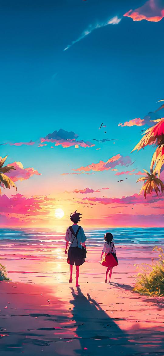 Anime Beach Sunset Walk