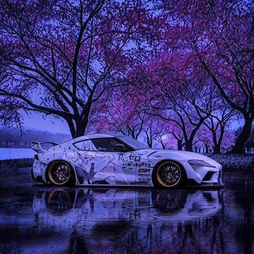Anime Car Blossom Reflection - porsche Wallpaper