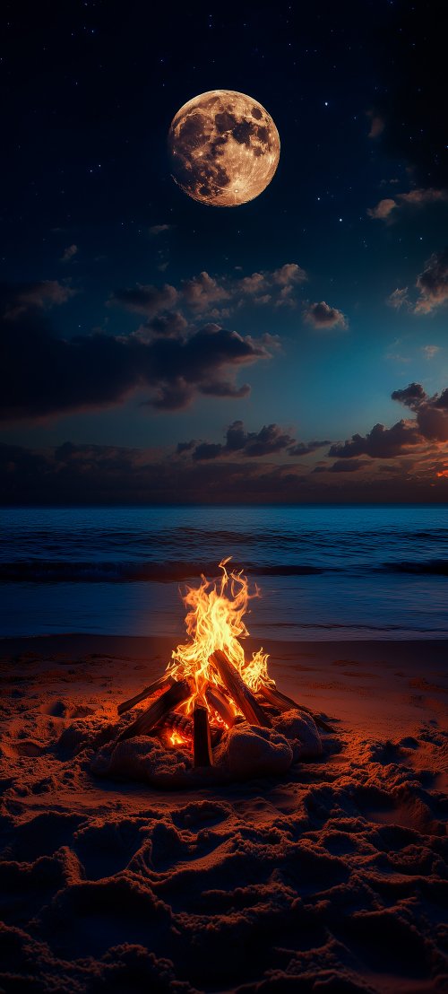 Beach Bonfire Under Moon - Related 4K Wallpapers wallpaper