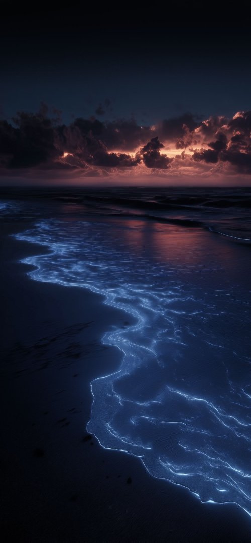 Bioluminescent Shoreline at Dusk - beach Wallpaper