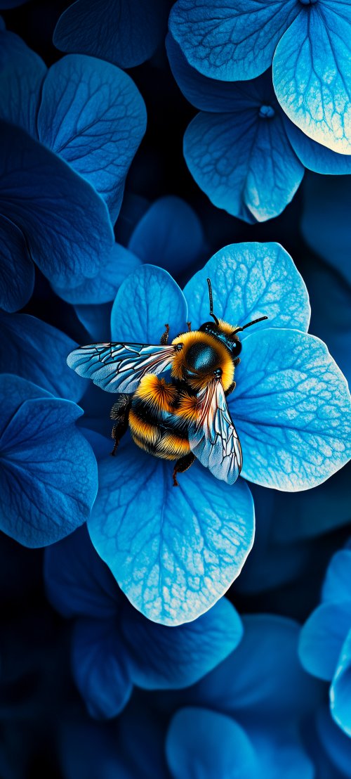 Bumblebee on Blue Hydrangea
