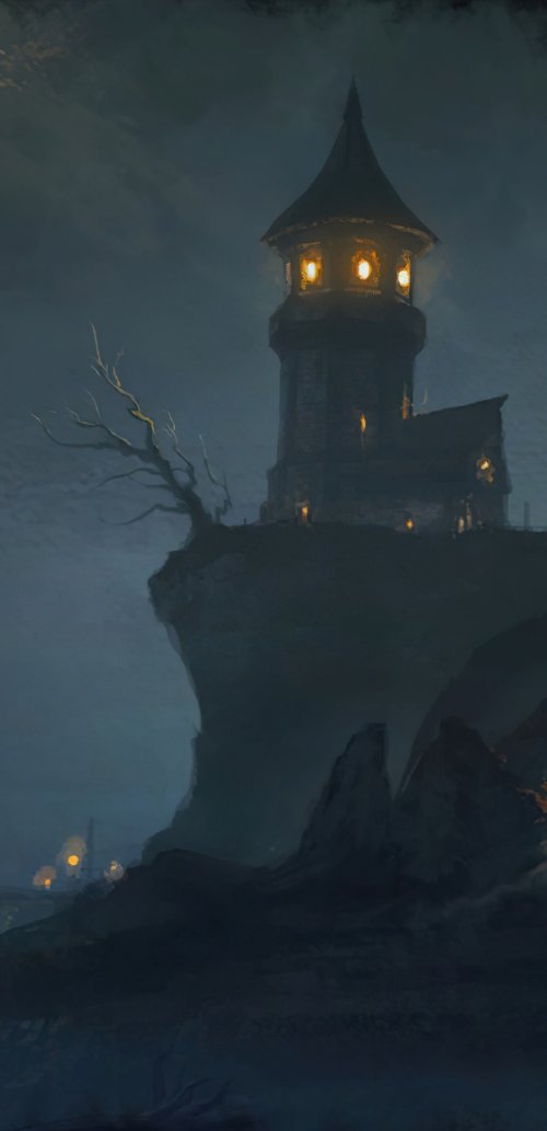 Cliffside Tower at Night - Related 4K Wallpapers wallpaper