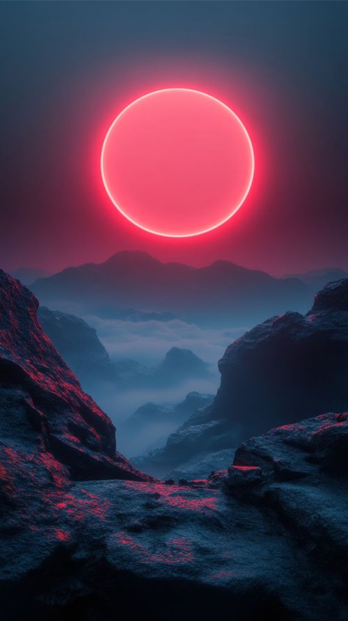 Crimson Moon Mountainscape - Related Anime Wallpapers wallpaper