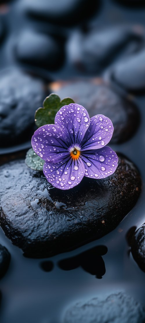 Dewy Purple Flower Stone