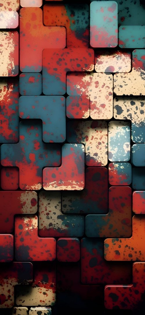 Distressed Geometric Tile Pattern - abstract Wallpaper