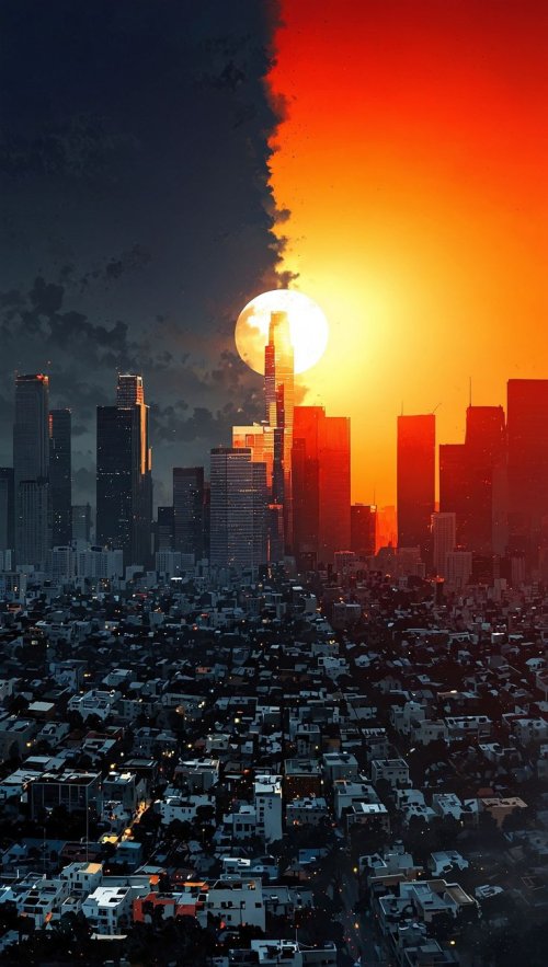 Divided Cityscape Sunset