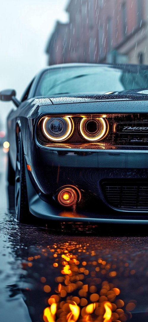 Dodge_Challenger_Rainy_Night - Related Dark Wallpapers wallpaper