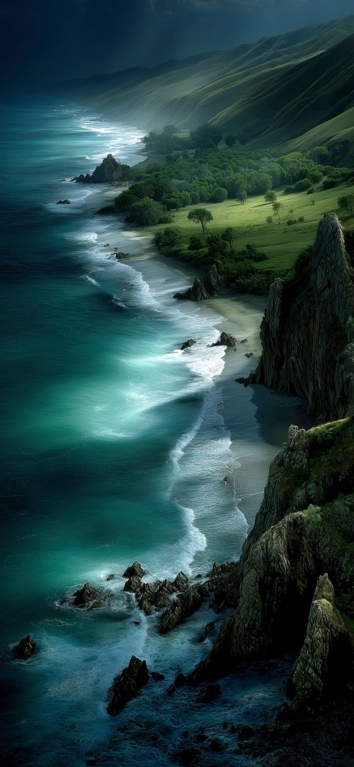 Emerald Coastline Vista - beach Wallpaper