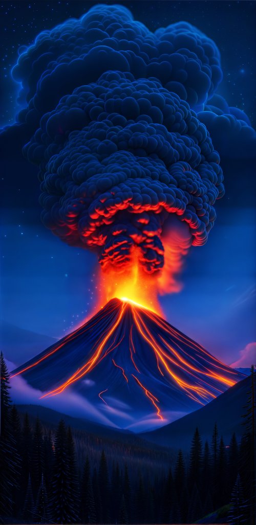 Erupting Volcano Nightscape