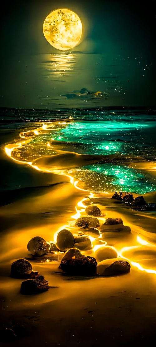 Golden Moonlit Shoreline - beach Wallpaper
