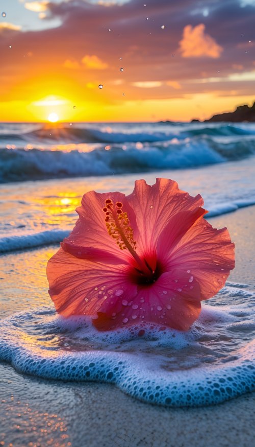 Hibiscus Beach Sunset Glow - Flower Wallpaper