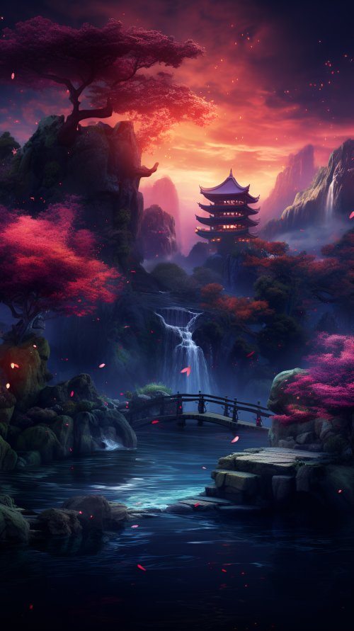 Japanese Pagoda Landscape - Related Anime Wallpapers wallpaper