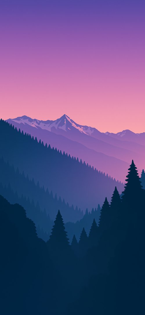 Minimalist Mountain Forest Sunset