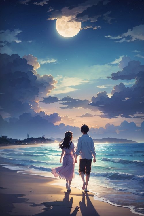 Moonlit Beach Stroll - beach Wallpaper