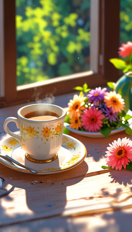 Morning Coffee and Flowers