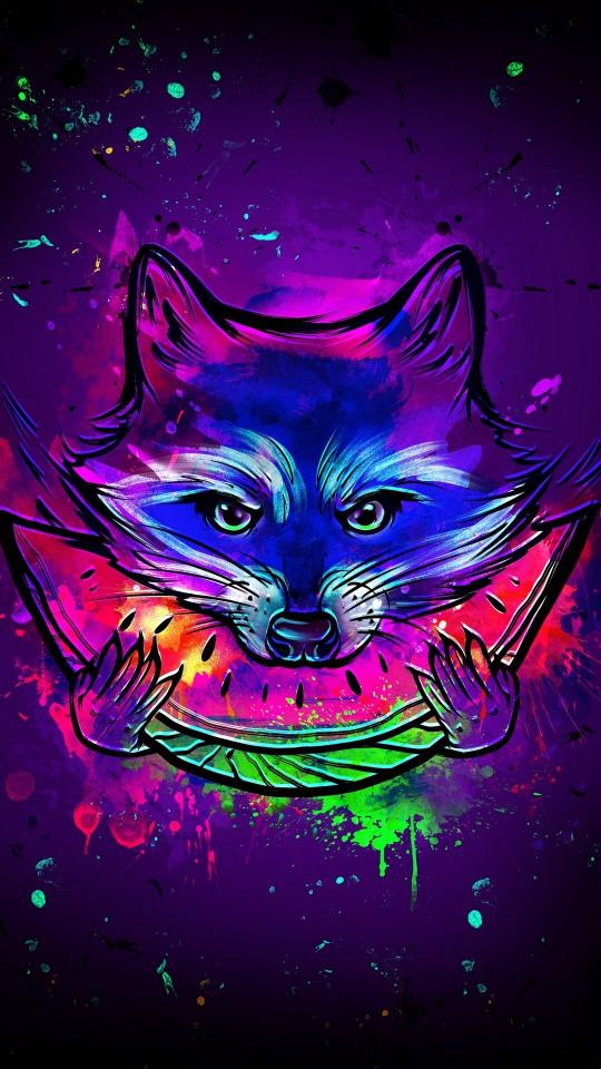 Neon Fox Watermelon Feast - Related Dark Wallpapers wallpaper