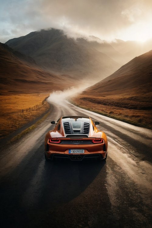 Orange Car Mountain Road