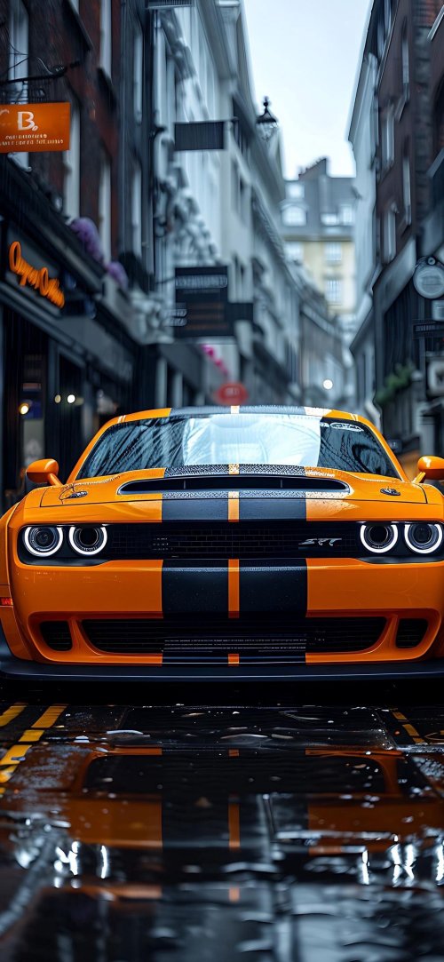 Orange_Dodge_Challenger_City_Rain - Related Ghetto Wallpapers wallpaper