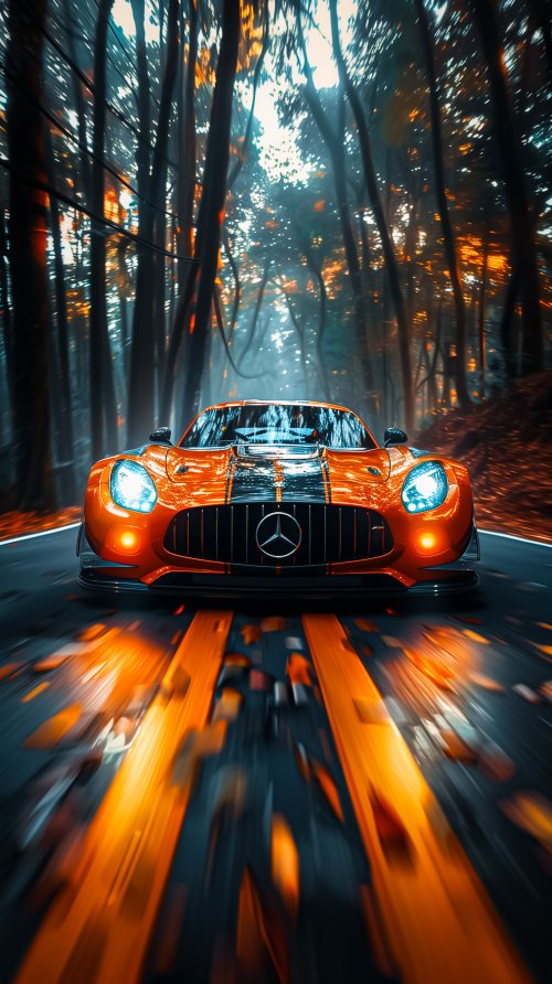 Orange Mercedes Forest Drive