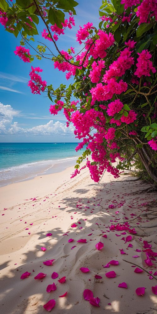 Pink Flowers Beach View - beach Wallpaper