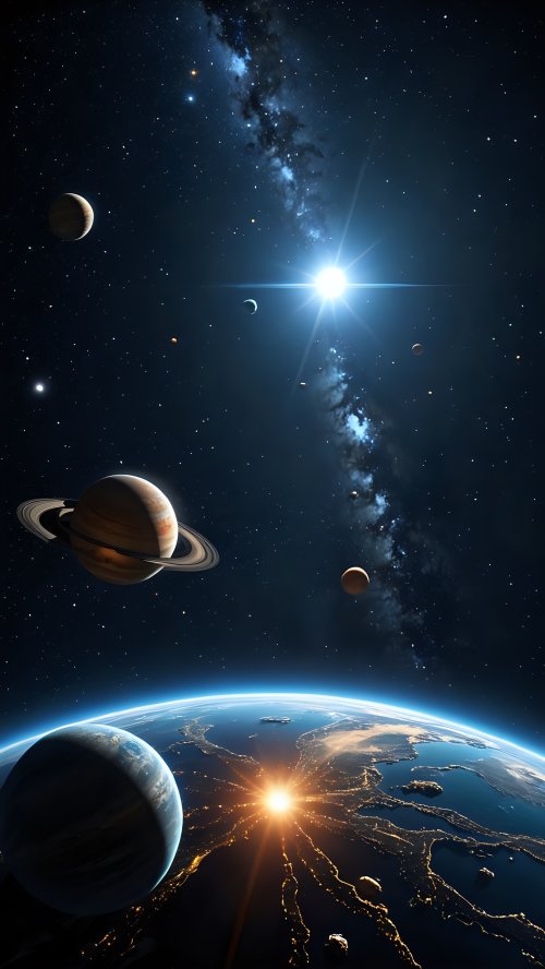 Planets and Earth View - Space Wallpaper