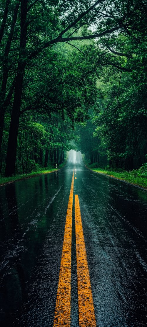 Rainy Forest Road Perspective - Related StockWalls wallpaper