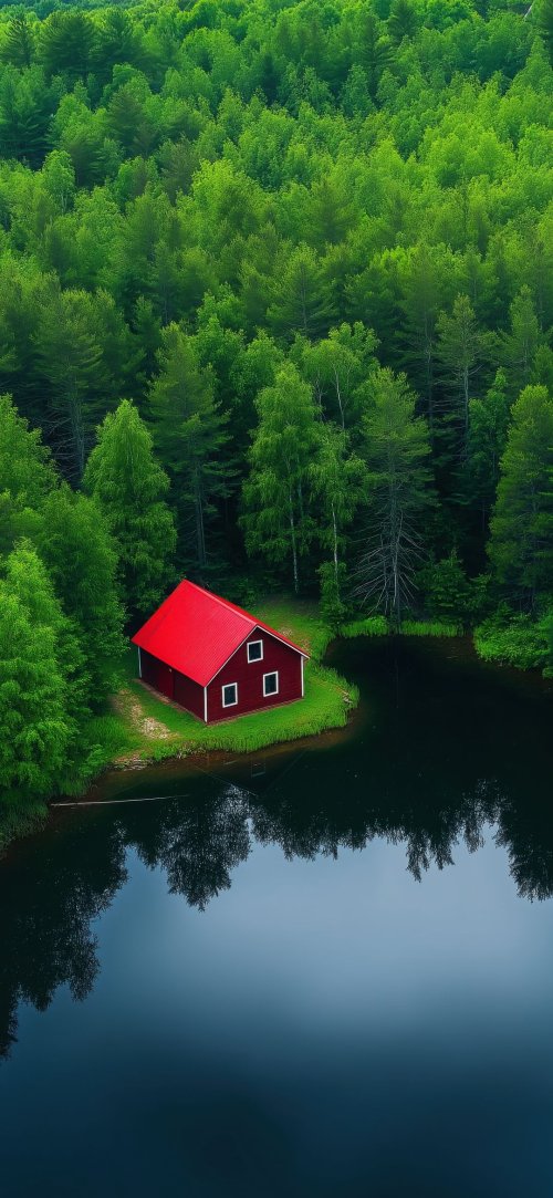 Red Cabin by Lake