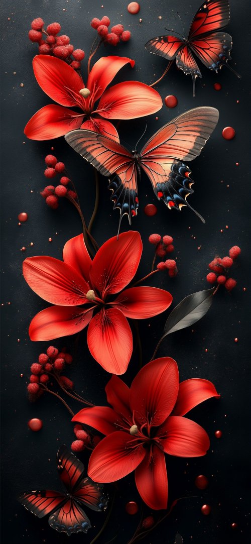 Red Floral Butterfly Elegance - Related 4K Wallpapers wallpaper