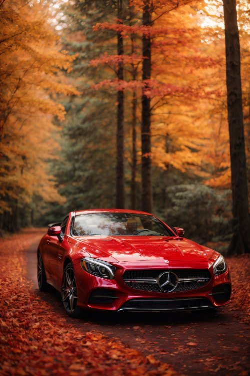 Red Mercedes Autumn Drive