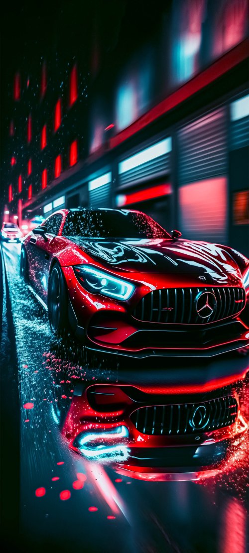Red Mercedes Neon Night - mercedes-benz Wallpaper