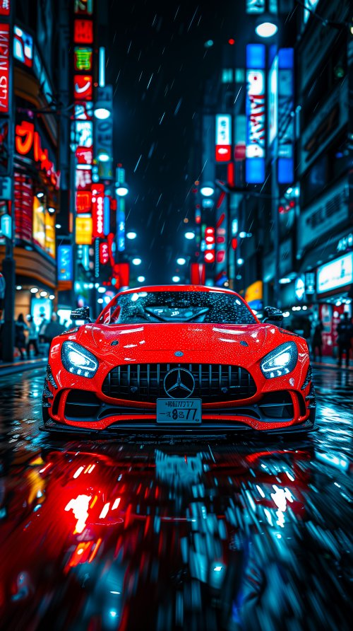 Red Mercedes Rainy Night - mercedes-benz Wallpaper