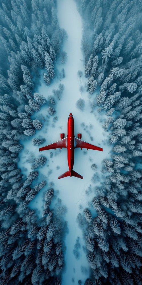 Red Plane Winter Forest