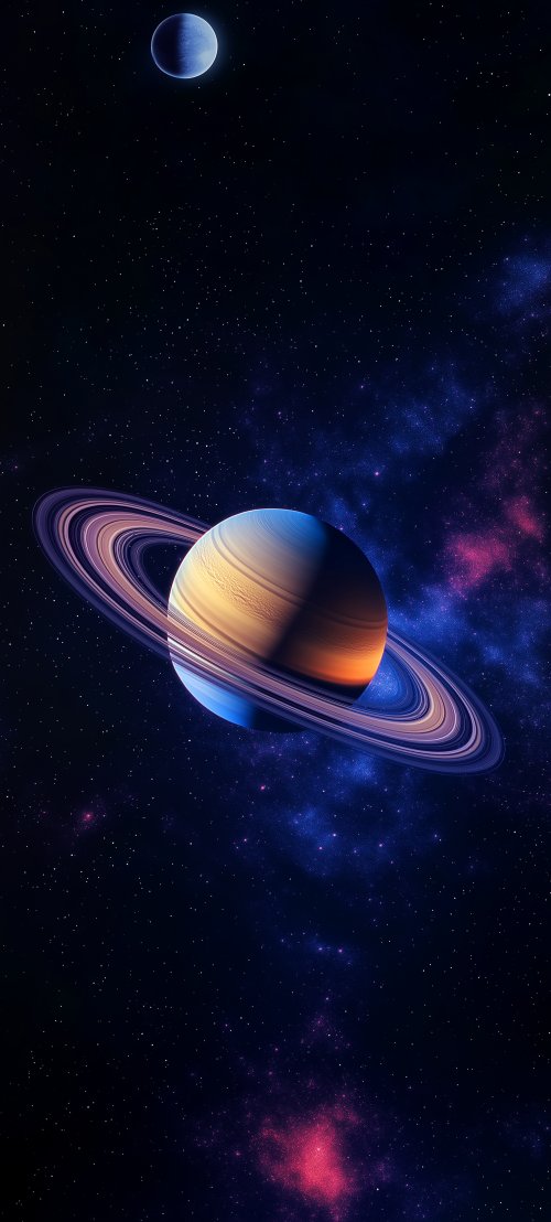 Saturn and Distant Moon - Space Wallpaper
