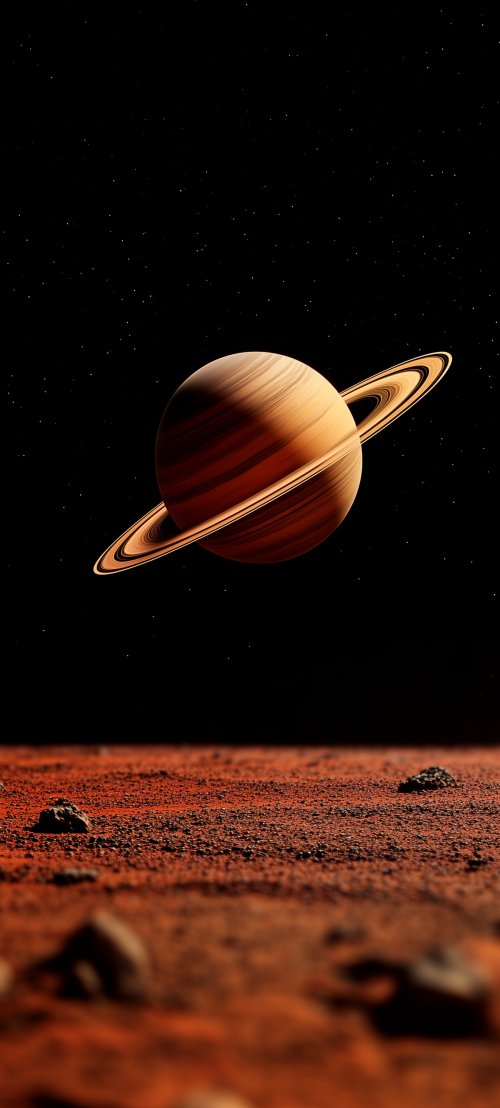 Saturn Over Martian Landscape - Space Wallpaper