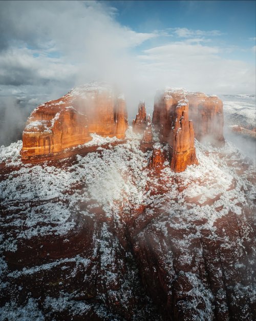 Snowy Sedona Rock Formation