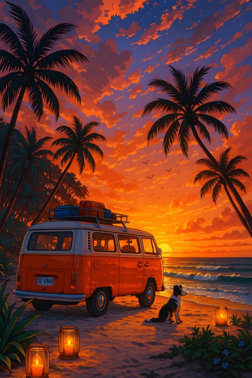 Sunset Beach Van Life - beach Wallpaper