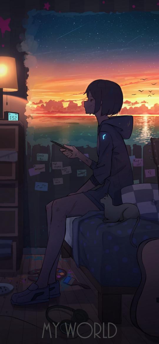 Sunset Room Anime Girl - Related 4K Wallpapers wallpaper