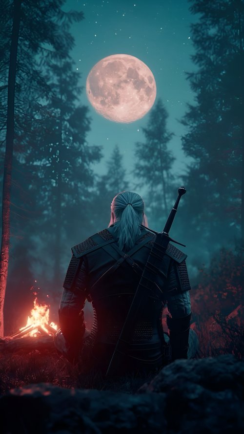 The Witcher's Moonlit Camp - Related Dark Wallpapers wallpaper