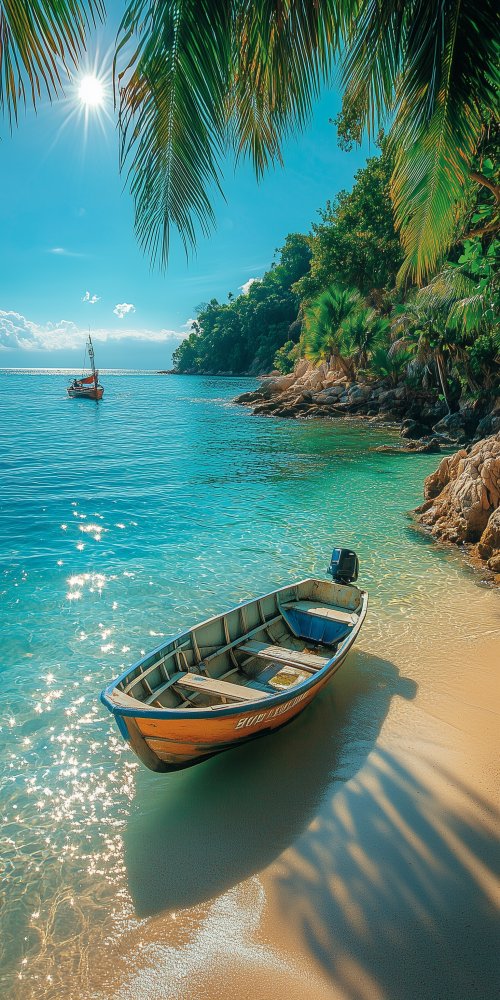 Tropical Beach Boat - beach Wallpaper
