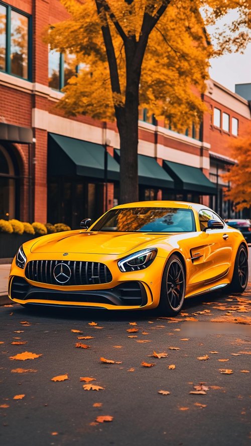 Yellow Mercedes Autumn Drive
