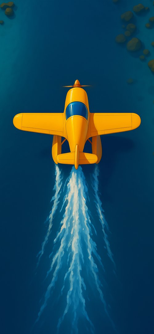 Yellow Seaplane Over Water