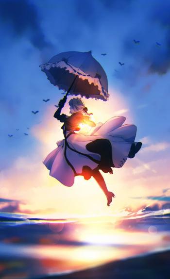 Anime Girl Sunset Flight - Related Anime Wallpapers wallpaper
