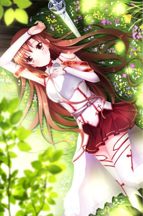 Asuna Lying in Meadow - Related Anime Wallpapers wallpaper