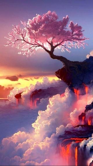 Cherry Blossom Lava Falls - Related Anime Wallpapers wallpaper