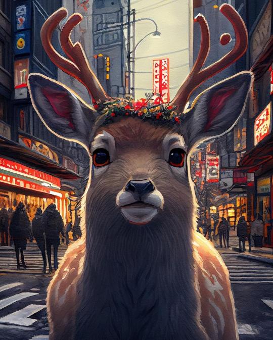 Festive Deer in Tokyo - Related Dark Wallpapers wallpaper