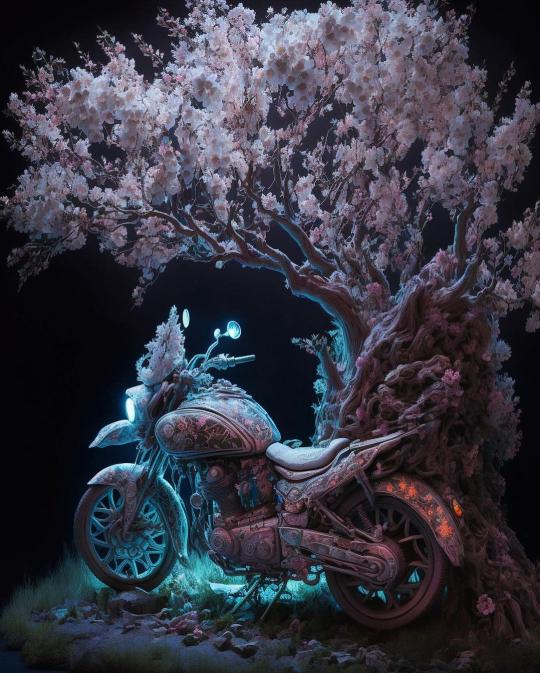 Floral Motorcycle Dreamscape - Related Anime Wallpapers wallpaper