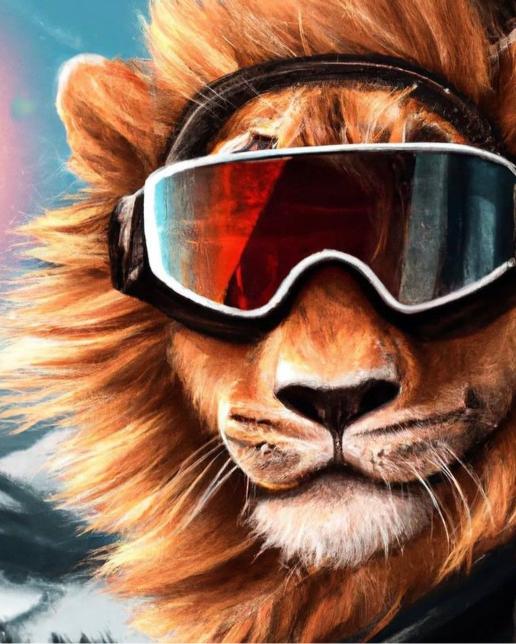 Lion with Ski Goggles