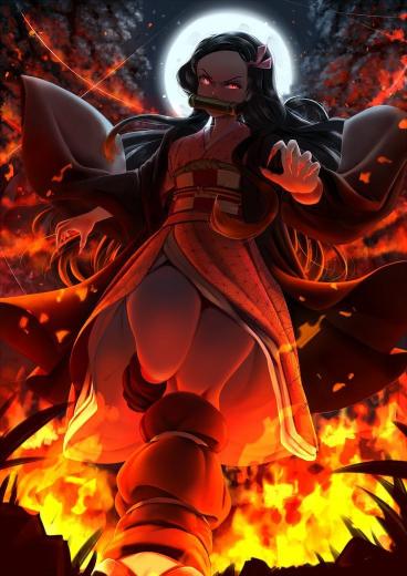 Nezuko's Fiery Descent - Related Anime Wallpapers wallpaper