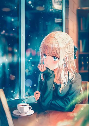 Pensive Anime Girl Cafe - Related Anime Wallpapers wallpaper