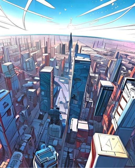 Stylized Cityscape View - City Wallpaper